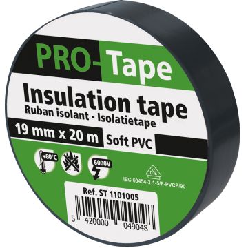 ISOLATIETAPE 19 MM X 20M X 0,15MM, VDE / ZWART (- PER OVERDOOS)