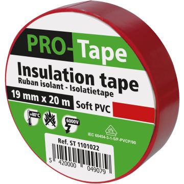 ISOLATIETAPE 19 MM X 20M X 0,15MM, VDE / ROOD (- PER OVERDOOS)