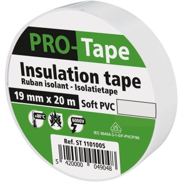 ISOLATIETAPE 19 MM X 20M X 0,15MM, VDE / WIT (- PER OVERDOOS)