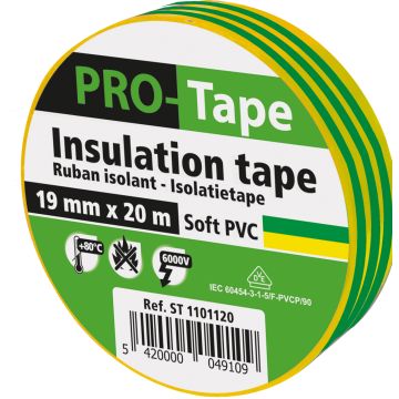 ISOLATIETAPE 19 MM X 20M X 0,15MM, VDE / GEEL/GROEN  (40 PER OVERDOOS)