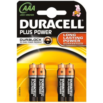 BATTERIJ DURACELL "PLUS POWER"- TYPE AAA / LR03 (10 PER OVERDOOS)