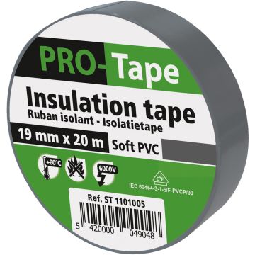 ISOLATIETAPE 19 MM X 20M X 0,15MM, VDE / GRIJS (- PER OVERDOOS)