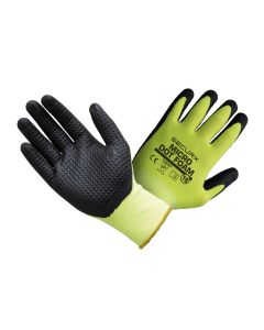 HANDSCHOEN MICRO DOT FOAM HI-VIZ/ZWART - 4121X / 10 (12 PER OVERDOOS)